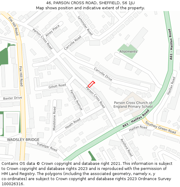 46, PARSON CROSS ROAD, SHEFFIELD, S6 1JU: Location map and indicative extent of plot