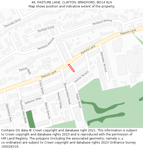 46, PASTURE LANE, CLAYTON, BRADFORD, BD14 6LN: Location map and indicative extent of plot