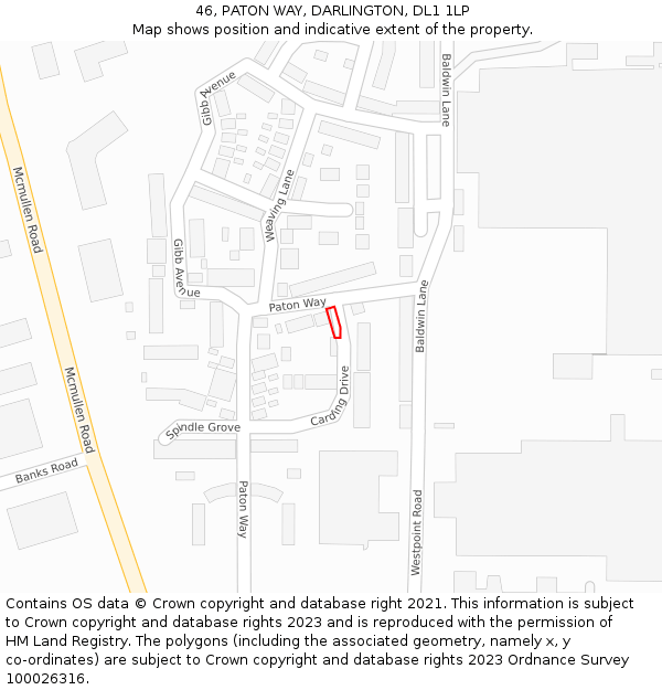 46, PATON WAY, DARLINGTON, DL1 1LP: Location map and indicative extent of plot