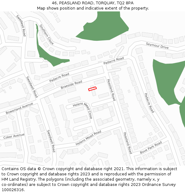 46, PEASLAND ROAD, TORQUAY, TQ2 8PA: Location map and indicative extent of plot
