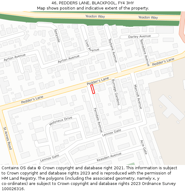 46, PEDDERS LANE, BLACKPOOL, FY4 3HY: Location map and indicative extent of plot