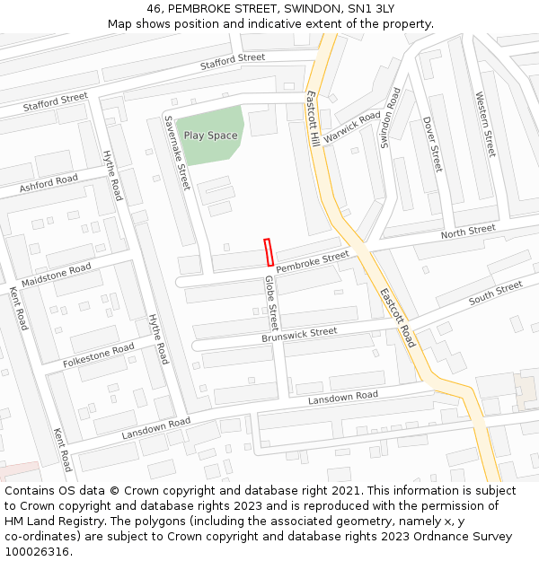 46, PEMBROKE STREET, SWINDON, SN1 3LY: Location map and indicative extent of plot