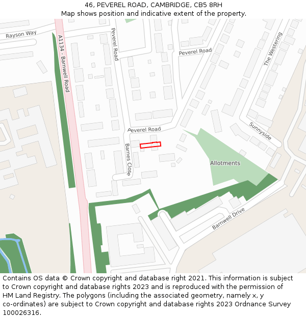 46, PEVEREL ROAD, CAMBRIDGE, CB5 8RH: Location map and indicative extent of plot