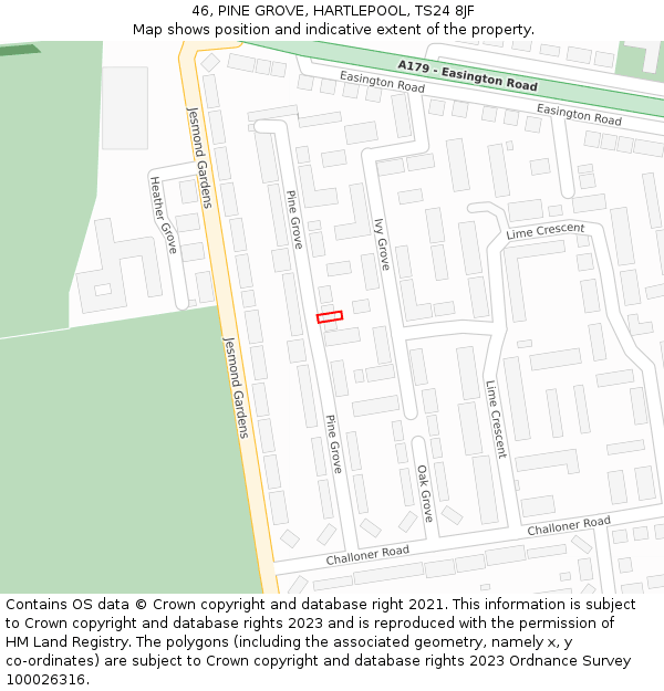 46, PINE GROVE, HARTLEPOOL, TS24 8JF: Location map and indicative extent of plot