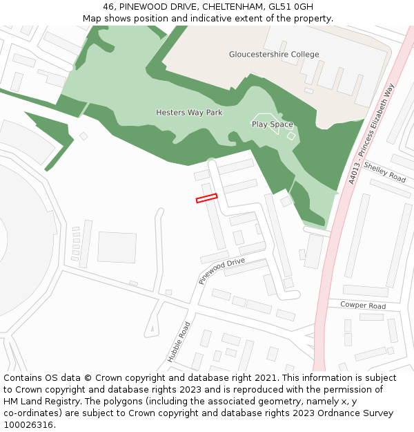 46, PINEWOOD DRIVE, CHELTENHAM, GL51 0GH: Location map and indicative extent of plot