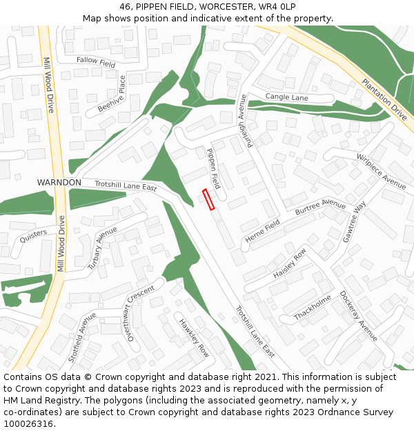 46, PIPPEN FIELD, WORCESTER, WR4 0LP: Location map and indicative extent of plot