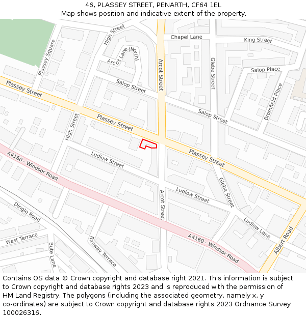46, PLASSEY STREET, PENARTH, CF64 1EL: Location map and indicative extent of plot