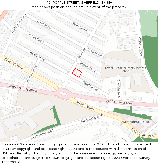 46, POPPLE STREET, SHEFFIELD, S4 8JH: Location map and indicative extent of plot