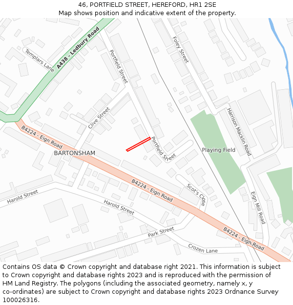 46, PORTFIELD STREET, HEREFORD, HR1 2SE: Location map and indicative extent of plot