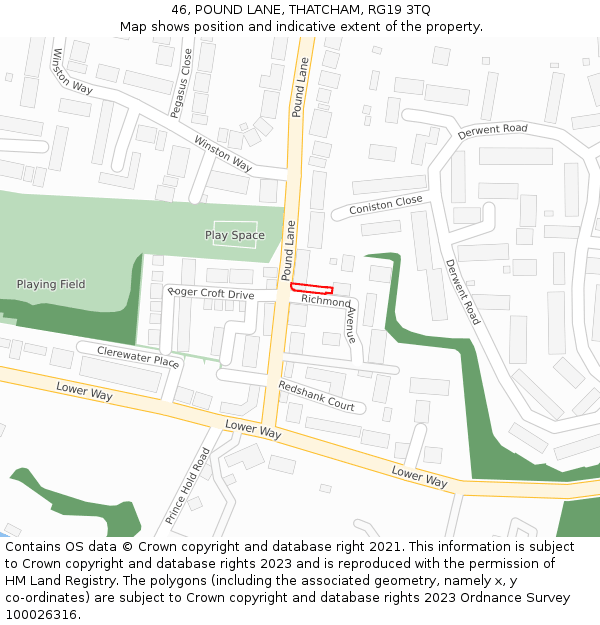 46, POUND LANE, THATCHAM, RG19 3TQ: Location map and indicative extent of plot