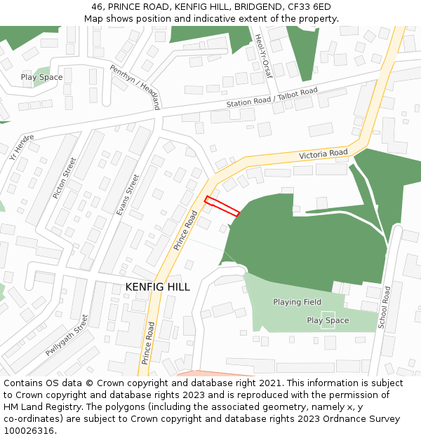 46, PRINCE ROAD, KENFIG HILL, BRIDGEND, CF33 6ED: Location map and indicative extent of plot
