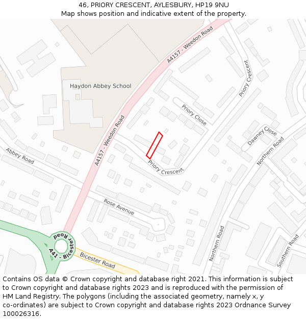 46, PRIORY CRESCENT, AYLESBURY, HP19 9NU: Location map and indicative extent of plot