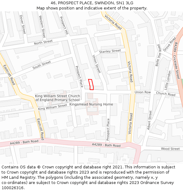 46, PROSPECT PLACE, SWINDON, SN1 3LG: Location map and indicative extent of plot