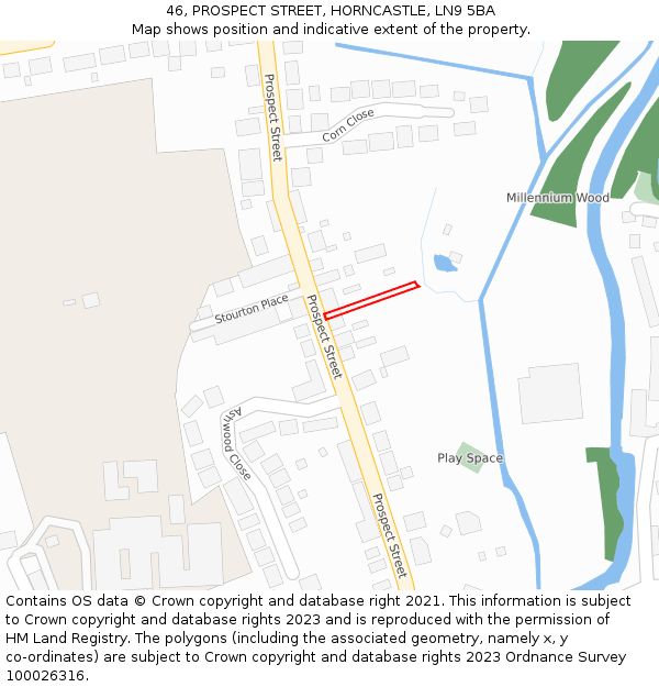 46, PROSPECT STREET, HORNCASTLE, LN9 5BA: Location map and indicative extent of plot