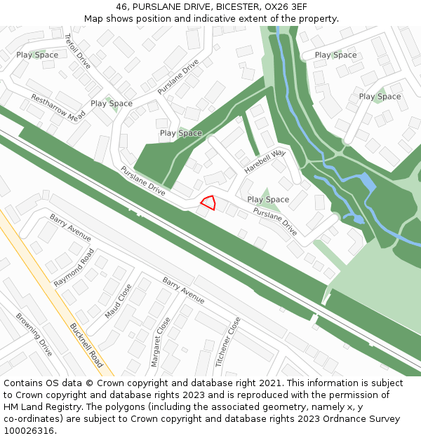 46, PURSLANE DRIVE, BICESTER, OX26 3EF: Location map and indicative extent of plot
