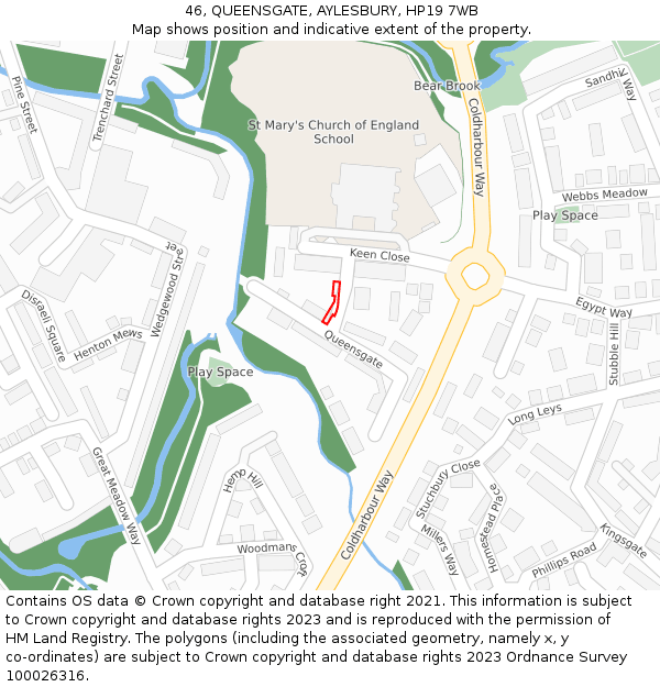 46, QUEENSGATE, AYLESBURY, HP19 7WB: Location map and indicative extent of plot