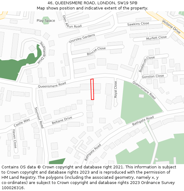46, QUEENSMERE ROAD, LONDON, SW19 5PB: Location map and indicative extent of plot