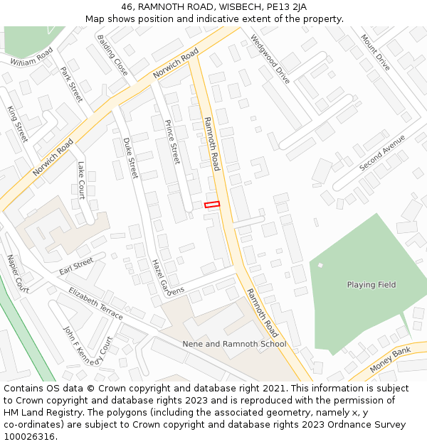 46, RAMNOTH ROAD, WISBECH, PE13 2JA: Location map and indicative extent of plot