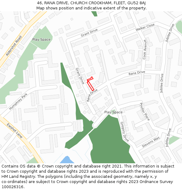 46, RANA DRIVE, CHURCH CROOKHAM, FLEET, GU52 8AJ: Location map and indicative extent of plot