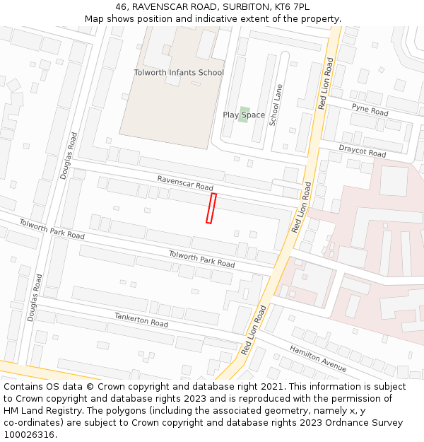 46, RAVENSCAR ROAD, SURBITON, KT6 7PL: Location map and indicative extent of plot
