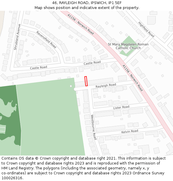 46, RAYLEIGH ROAD, IPSWICH, IP1 5EF: Location map and indicative extent of plot