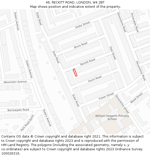 46, RECKITT ROAD, LONDON, W4 2BT: Location map and indicative extent of plot