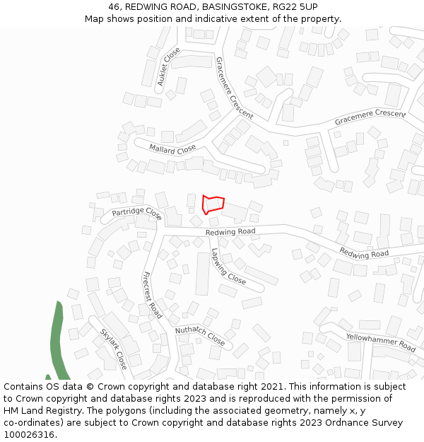 46, REDWING ROAD, BASINGSTOKE, RG22 5UP: Location map and indicative extent of plot