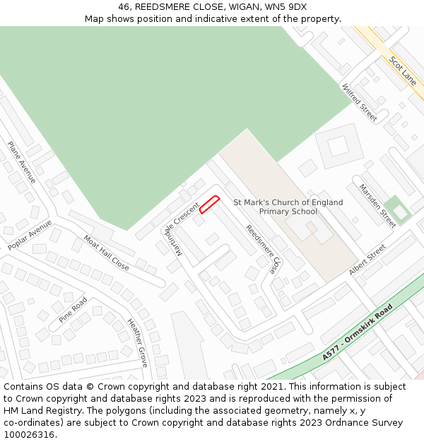 46, REEDSMERE CLOSE, WIGAN, WN5 9DX: Location map and indicative extent of plot