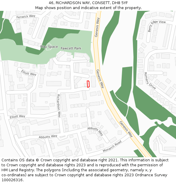 46, RICHARDSON WAY, CONSETT, DH8 5YF: Location map and indicative extent of plot