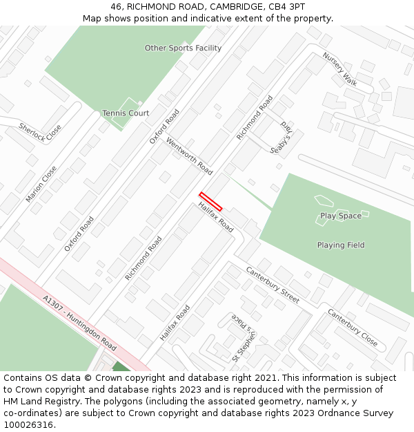 46, RICHMOND ROAD, CAMBRIDGE, CB4 3PT: Location map and indicative extent of plot