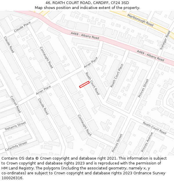 46, ROATH COURT ROAD, CARDIFF, CF24 3SD: Location map and indicative extent of plot