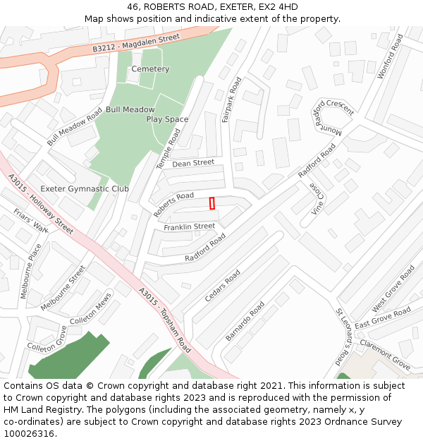 46, ROBERTS ROAD, EXETER, EX2 4HD: Location map and indicative extent of plot