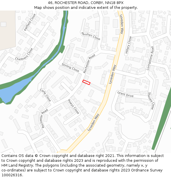 46, ROCHESTER ROAD, CORBY, NN18 8PX: Location map and indicative extent of plot