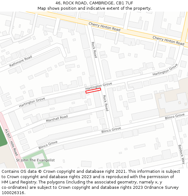 46, ROCK ROAD, CAMBRIDGE, CB1 7UF: Location map and indicative extent of plot