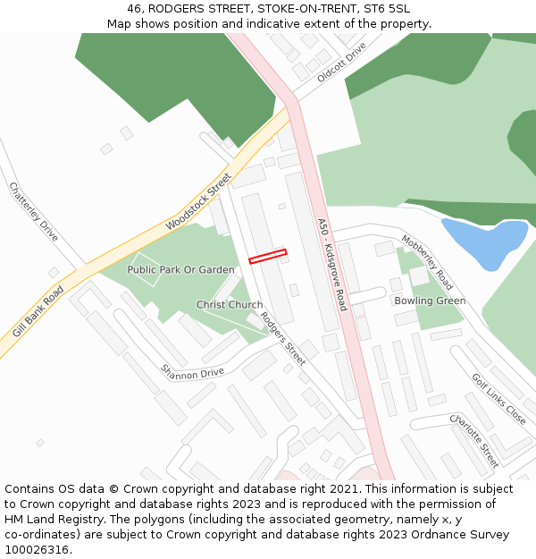 46, RODGERS STREET, STOKE-ON-TRENT, ST6 5SL: Location map and indicative extent of plot