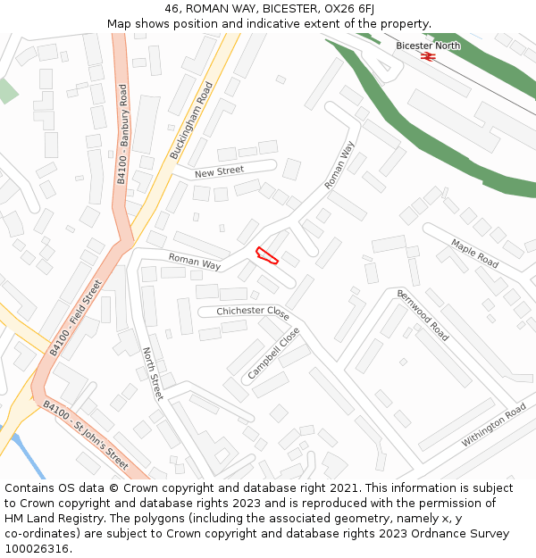 46, ROMAN WAY, BICESTER, OX26 6FJ: Location map and indicative extent of plot