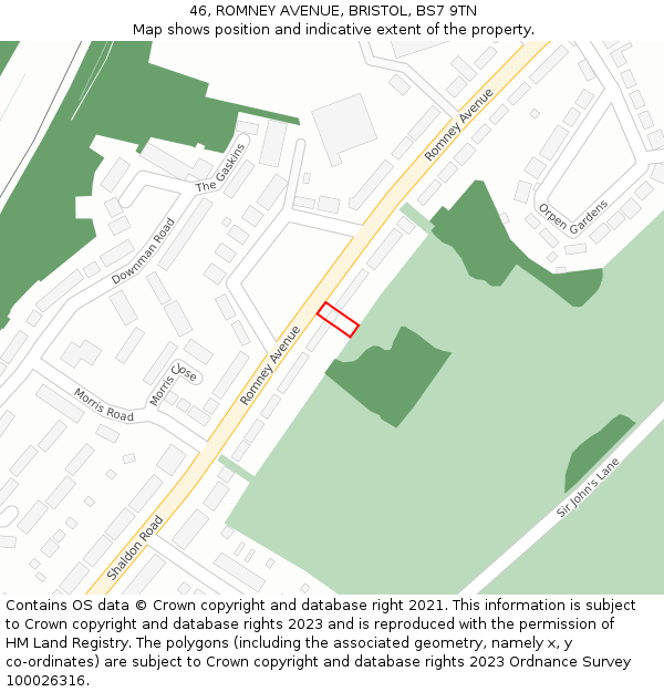 46, ROMNEY AVENUE, BRISTOL, BS7 9TN: Location map and indicative extent of plot