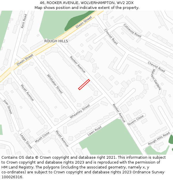 46, ROOKER AVENUE, WOLVERHAMPTON, WV2 2DX: Location map and indicative extent of plot