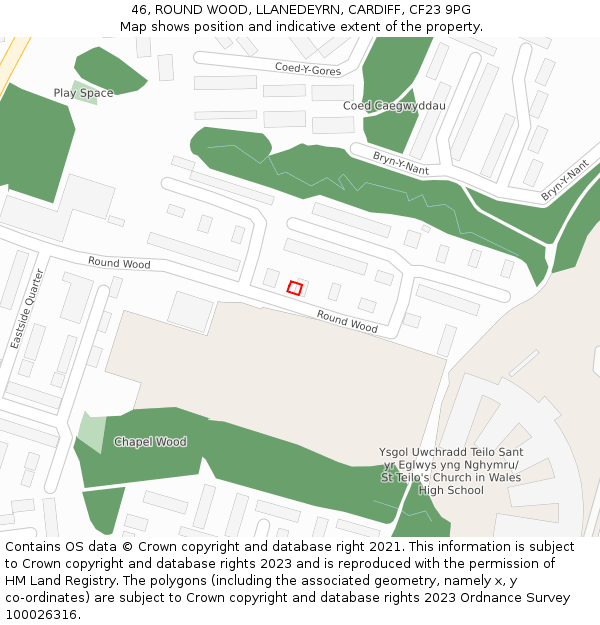 46, ROUND WOOD, LLANEDEYRN, CARDIFF, CF23 9PG: Location map and indicative extent of plot