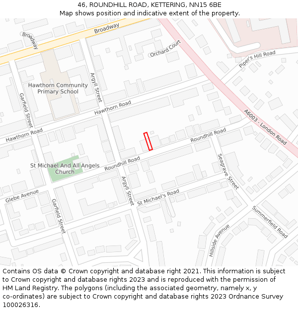 46, ROUNDHILL ROAD, KETTERING, NN15 6BE: Location map and indicative extent of plot