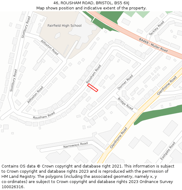 46, ROUSHAM ROAD, BRISTOL, BS5 6XJ: Location map and indicative extent of plot