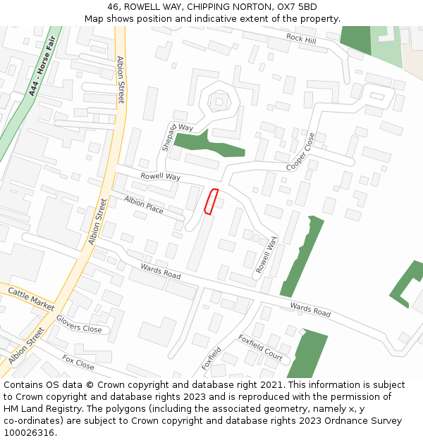 46, ROWELL WAY, CHIPPING NORTON, OX7 5BD: Location map and indicative extent of plot