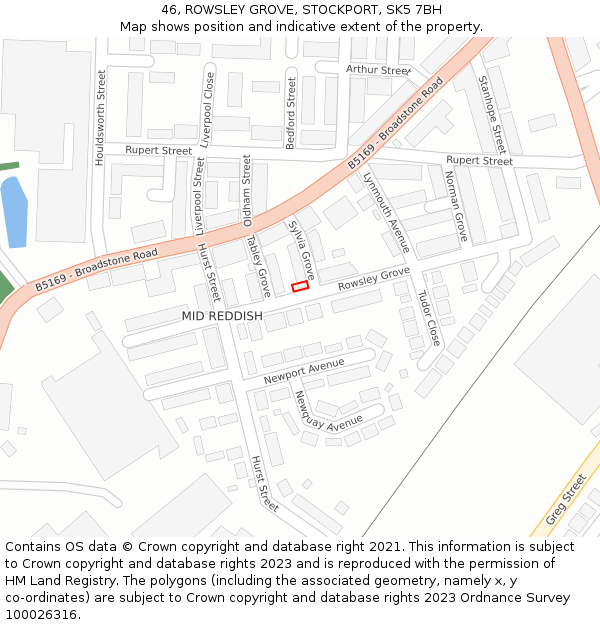 46, ROWSLEY GROVE, STOCKPORT, SK5 7BH: Location map and indicative extent of plot