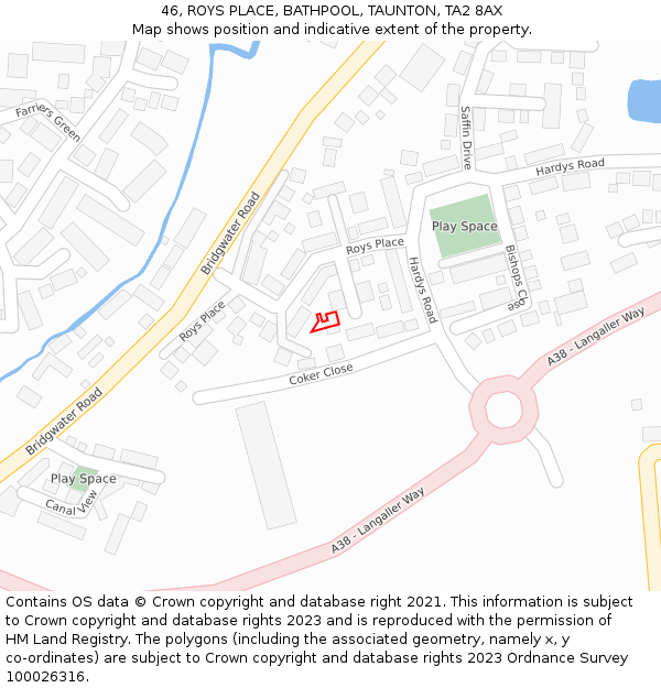 46, ROYS PLACE, BATHPOOL, TAUNTON, TA2 8AX: Location map and indicative extent of plot