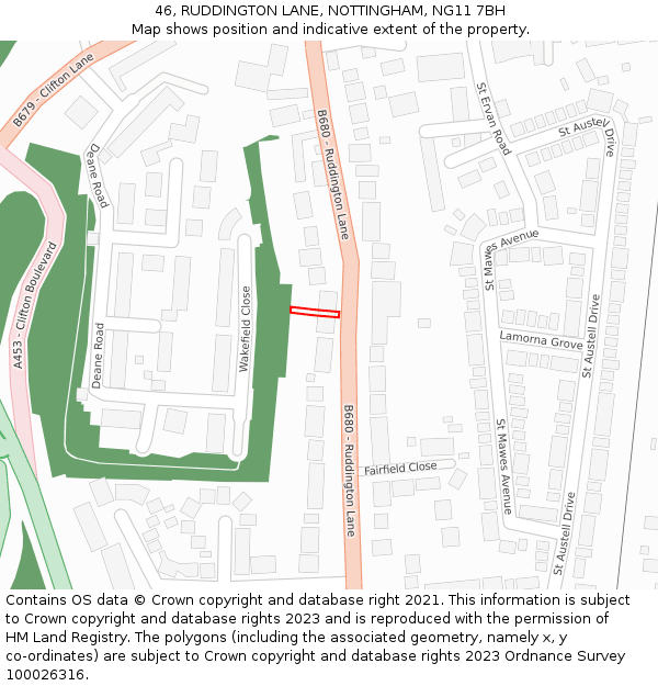 46, RUDDINGTON LANE, NOTTINGHAM, NG11 7BH: Location map and indicative extent of plot