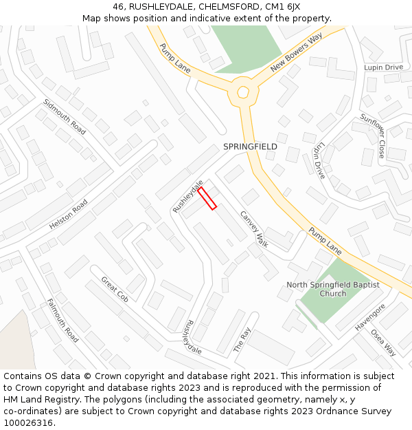 46, RUSHLEYDALE, CHELMSFORD, CM1 6JX: Location map and indicative extent of plot