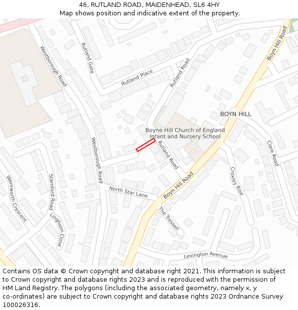 46, RUTLAND ROAD, MAIDENHEAD, SL6 4HY: Location map and indicative extent of plot