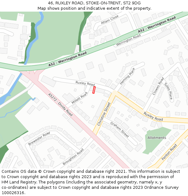 46, RUXLEY ROAD, STOKE-ON-TRENT, ST2 9DG: Location map and indicative extent of plot