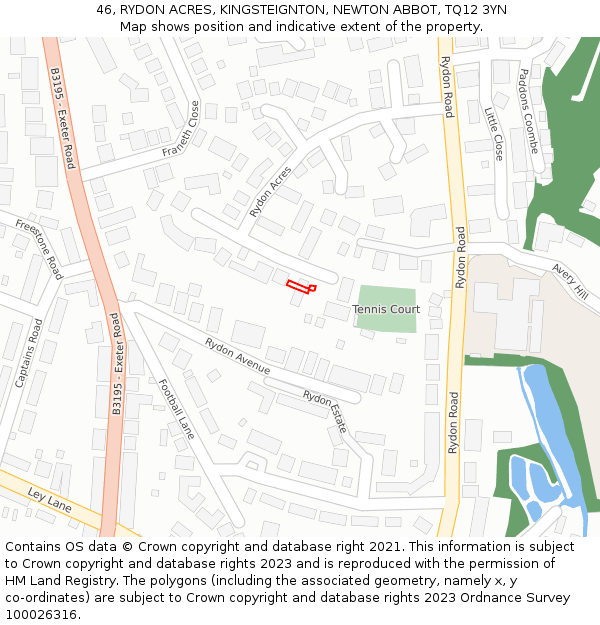 46, RYDON ACRES, KINGSTEIGNTON, NEWTON ABBOT, TQ12 3YN: Location map and indicative extent of plot