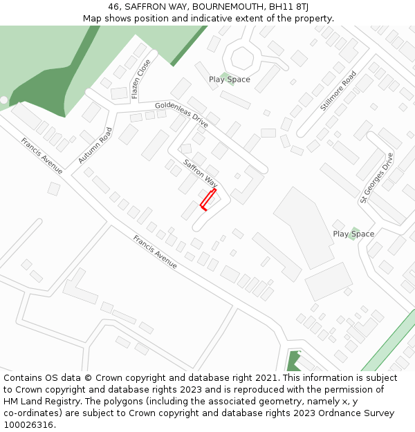 46, SAFFRON WAY, BOURNEMOUTH, BH11 8TJ: Location map and indicative extent of plot
